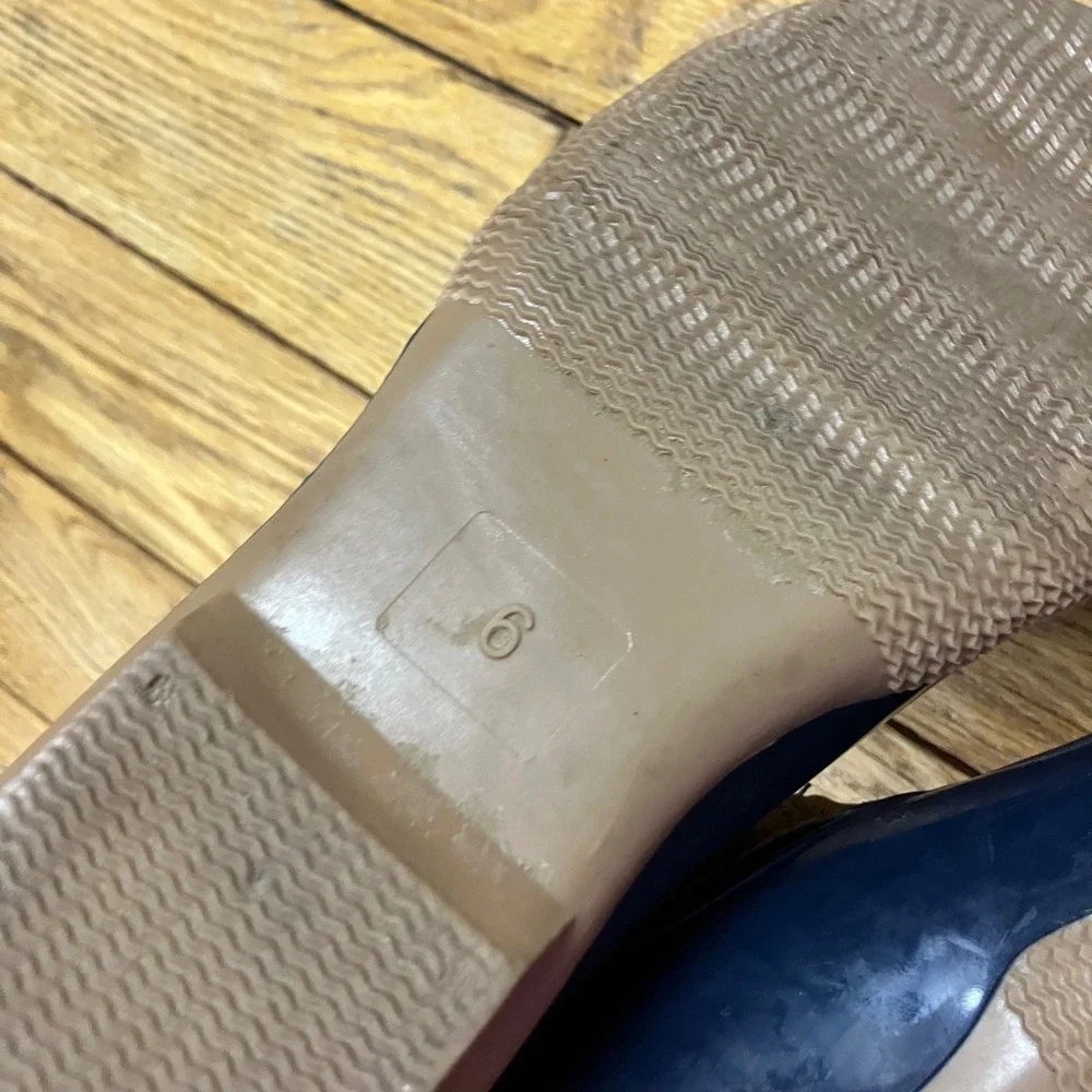 Navy Blue‎ and Tan Lace Up Duck Boots Waterproof Rain Boots Womens Size 6